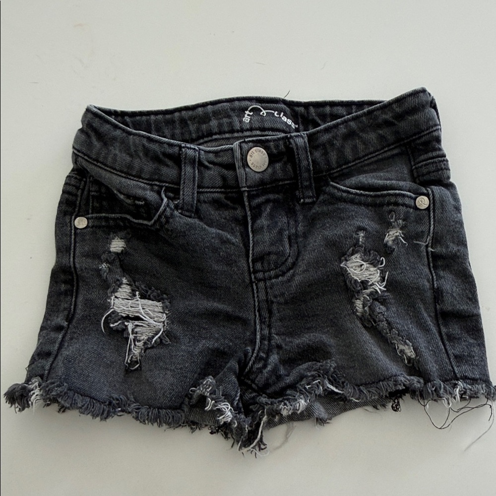 Girls Distressed Black Denim Shorts